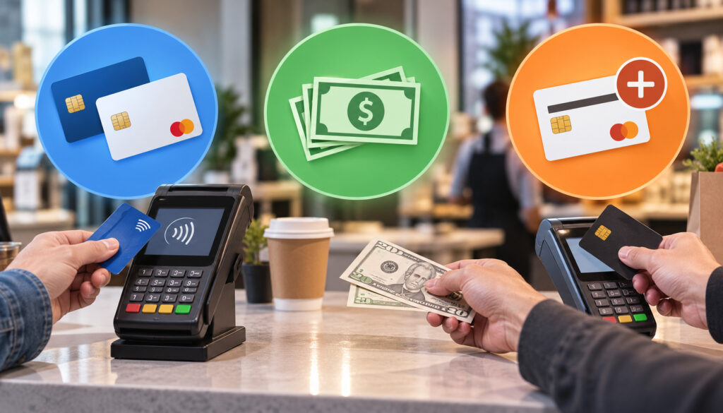 Dual pricing, cash discounts, and surcharge payment options at checkout