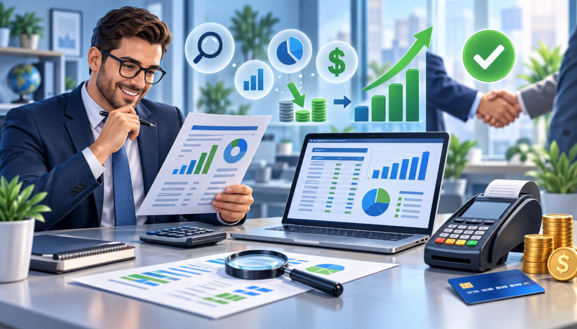 Merchant services agent analyzing a processing statement and payment costs